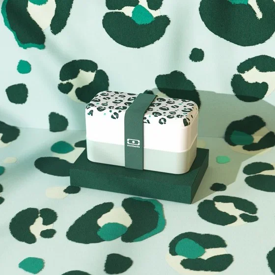 Hit sprzedaży MONBENTO Bento Original Leopard Green 1 l - lunch box / śniadaniówka dwukomorowa