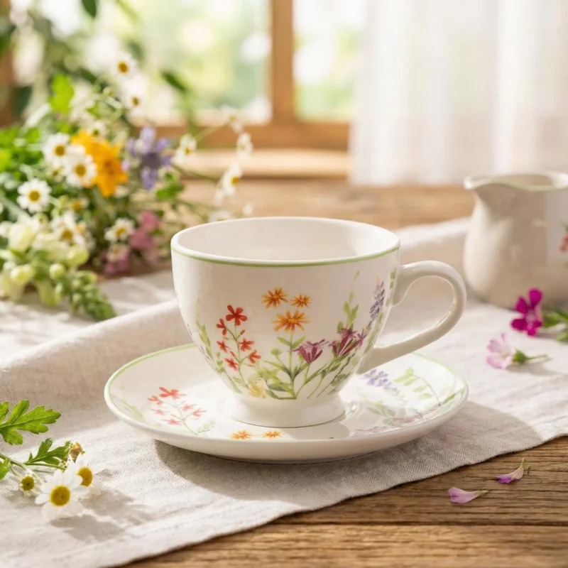Łatwy zwrot Filiżanka ze spodkiem porcelanowa ALTOM DESIGN PRZEBUDZENIE NATURY 220 ml