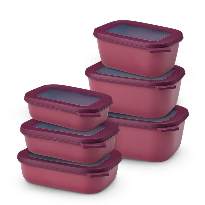 MEPAL Cirqula Oblong Nordic Berry 6 szt. bordowe - miski kuchenne plastikowe z pokrywkami Nie przegap