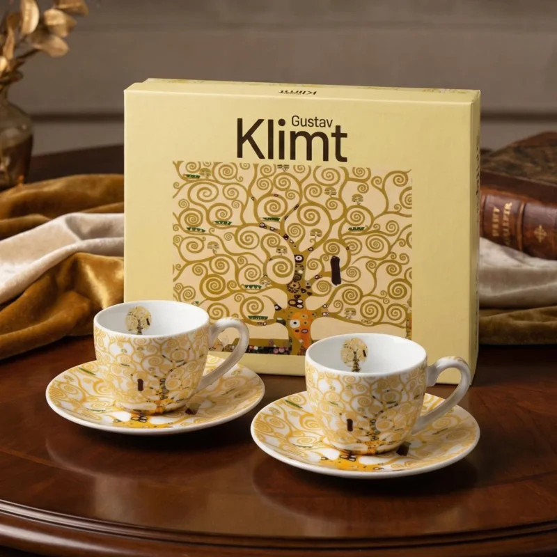 Bestseller Filiżanki do espresso porcelanowe ze spodkami DUO ART GALLERY TREE OF LIFE ECRU INSPIRED BY GUSTAV KLIMT 110 ml 2 szt.
