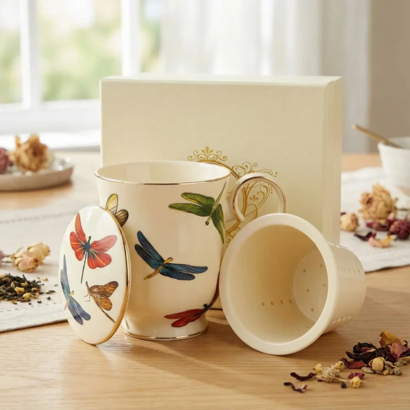 Promocja Kubek porcelanowy z zaparzaczem i pokrywką DUO ECRU 450 ml