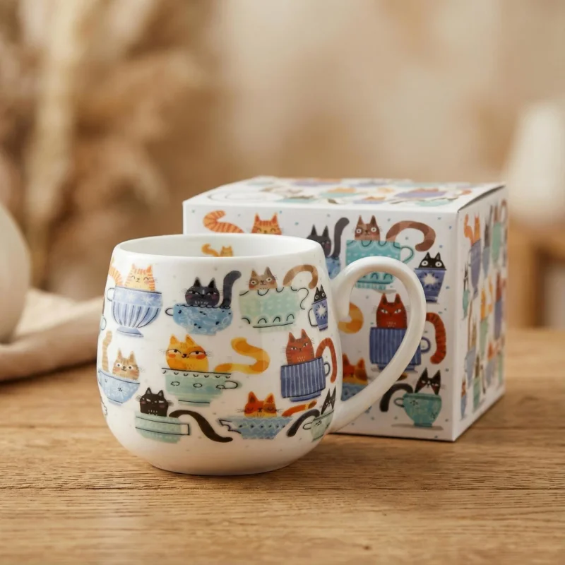Tylko do końca tygodnia Kubek porcelanowy baryłka DUO ANIMALS KOCI ŚWIAT KOTY W FILIŻANKACH 430 ml