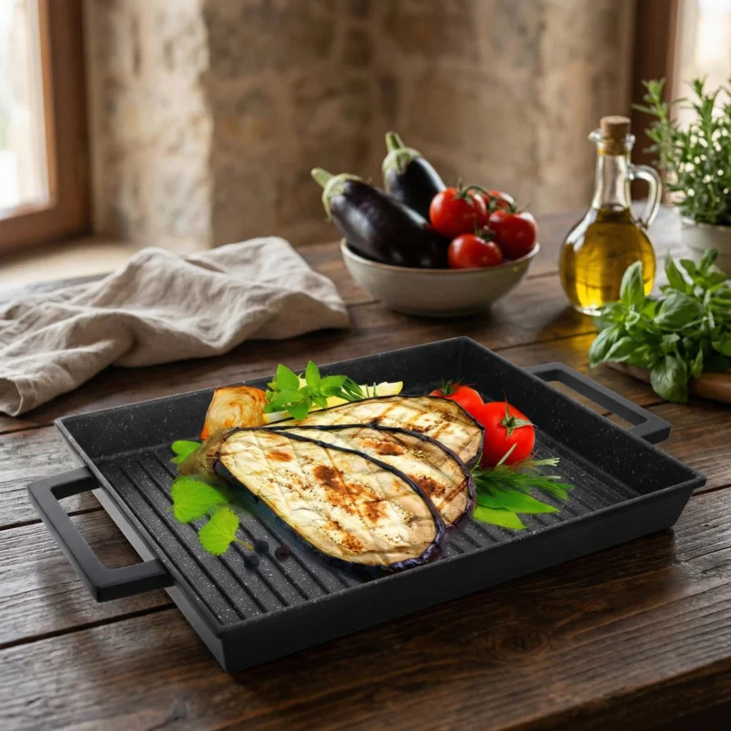 Sprawdź teraz Patelnia grillowa granitowa GRANDE PLATE GRAFITOWA 43 x 27 cm