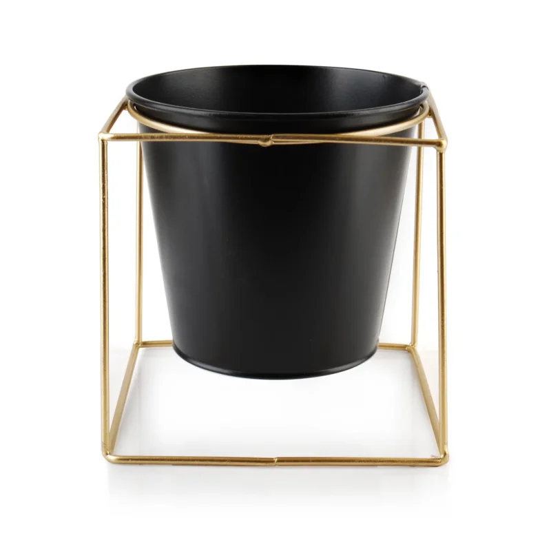 Premium Osłonka na doniczkę metalowa na stojaku SWEN CUBE CZARNA 14 cm