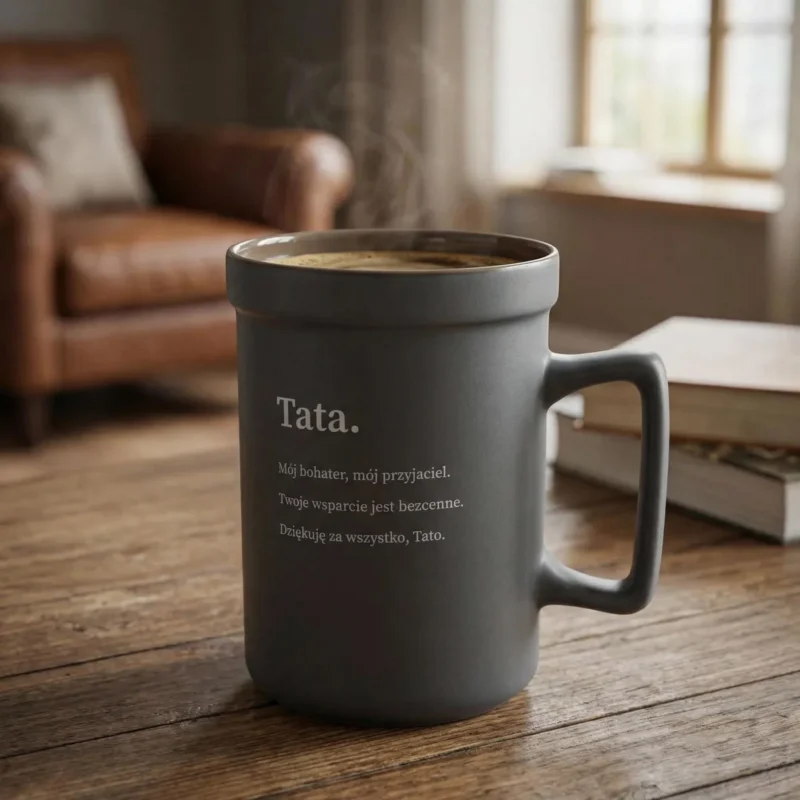 Obniżka ceny Kubek do kawy porcelanowy z napisem Tata ALTOM DESIGN DZIEŃ OJCA 460 ml szary