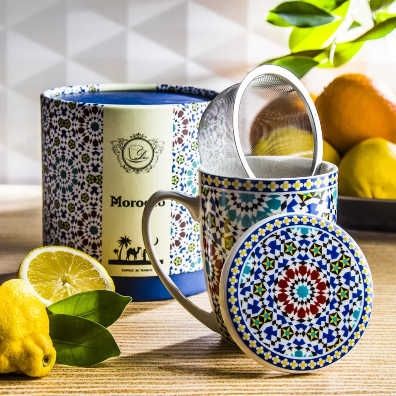 DUO Maroko New 400 ml wielokolorowy - kubek porcelanowy z zaparzaczem i pokrywką Dostępne od ręki