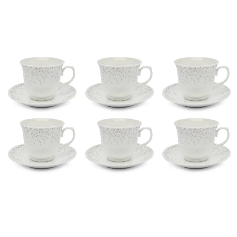 Filiżanki do kawy i herbaty porcelanowe ze spodkami TADAR BELLA FEGURO ARGENTO BIAŁO-SREBRNE 250 ml 6 szt. Kup online