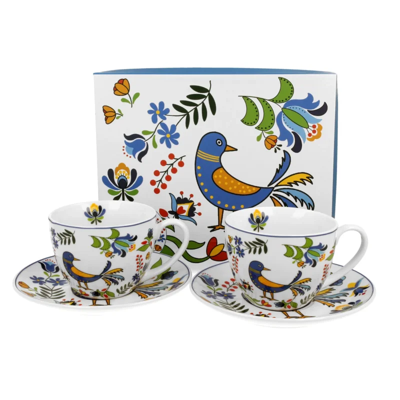 Filiżanki do kawy i herbaty porcelanowe ze spodkami DUO PTASZEK KASZUBSKI 250 ml 2 szt. Tylko dziś