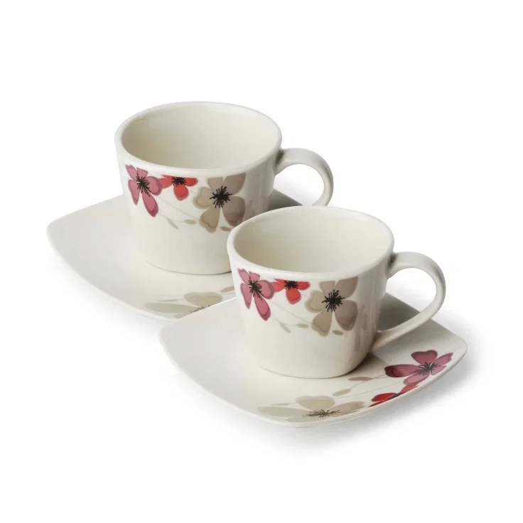Kup teraz Filiżanki do kawy i herbaty ceramiczne ze spodkami RUBY BIAŁE 165 ml 2 szt.