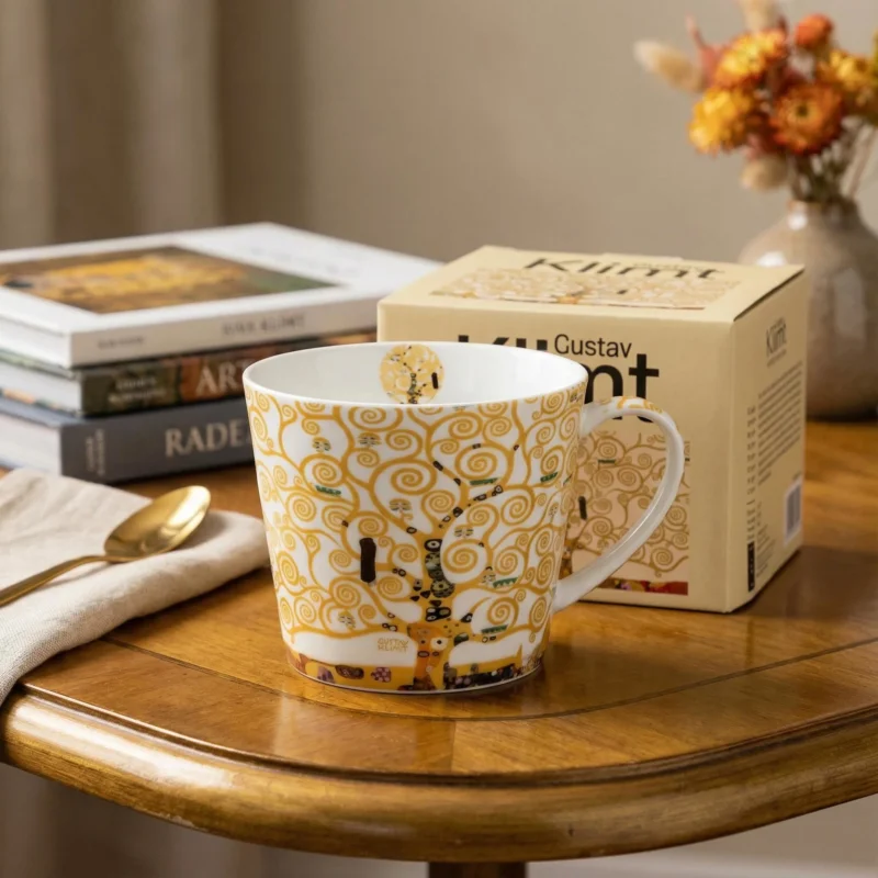 Kubek porcelanowy prosty DUO ART GALLERY TREE OF LIFE ECRU INSPIRED BY GUSTAV KLIMT 600 ml Dodaj do koszyka