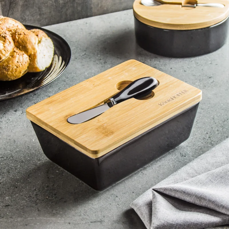Dodaj do koszyka Maselniczka porcelanowa z nożykiem KONIGHOFFER BAMBOO WOOD CZARNA