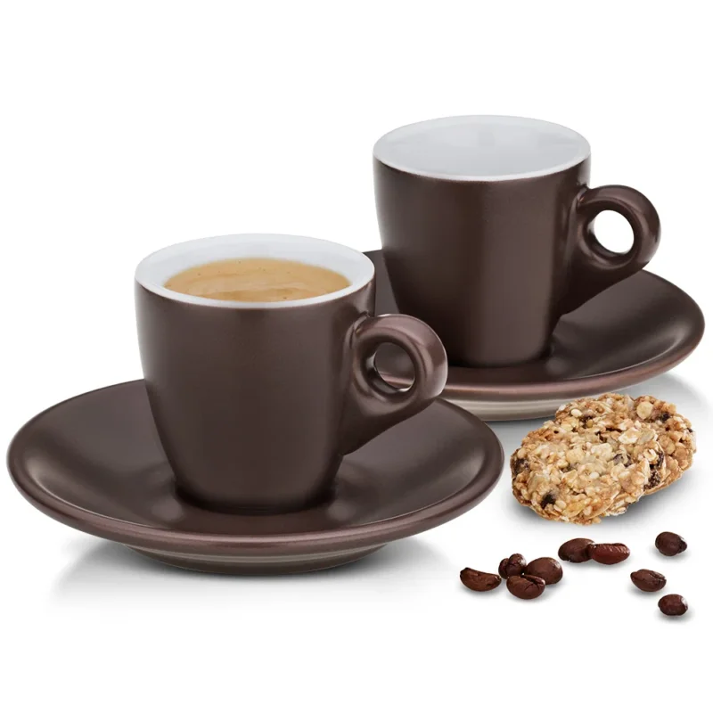 KELA Mattia 50 ml 2 szt. brązowe - filiżanki do espresso ceramiczne ze spodkami Hit sprzedaży