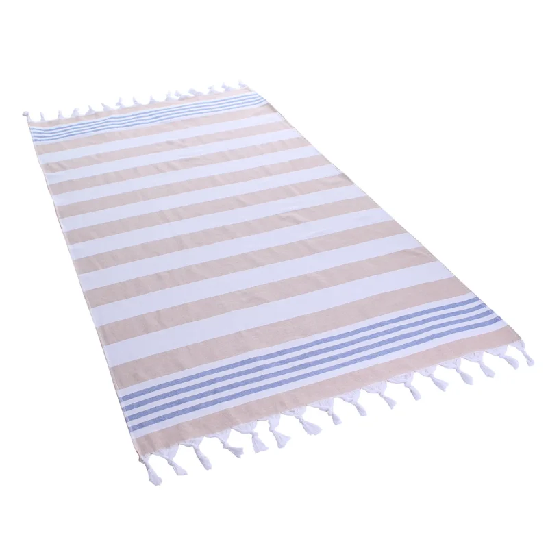 Ręcznik plażowy bawełniany DECOKING SANTORINI BEŻOWY 90 x 170 cm Łatwy zwrot