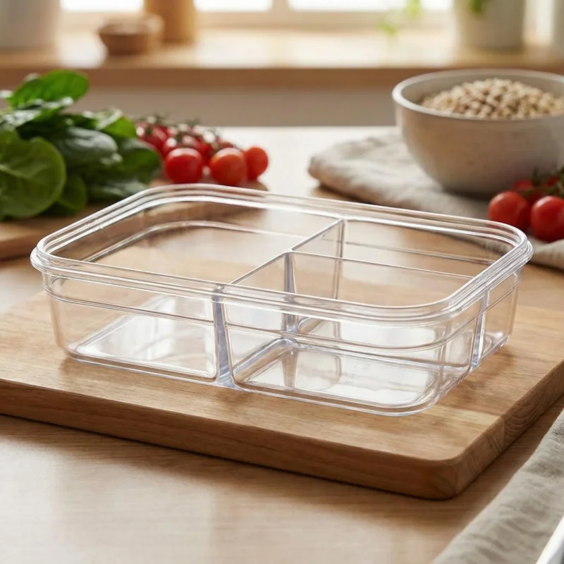 Ekspresowa dostawa Pojemnik na żywność trzykomorowy plastikowy z pokrywką 1 l