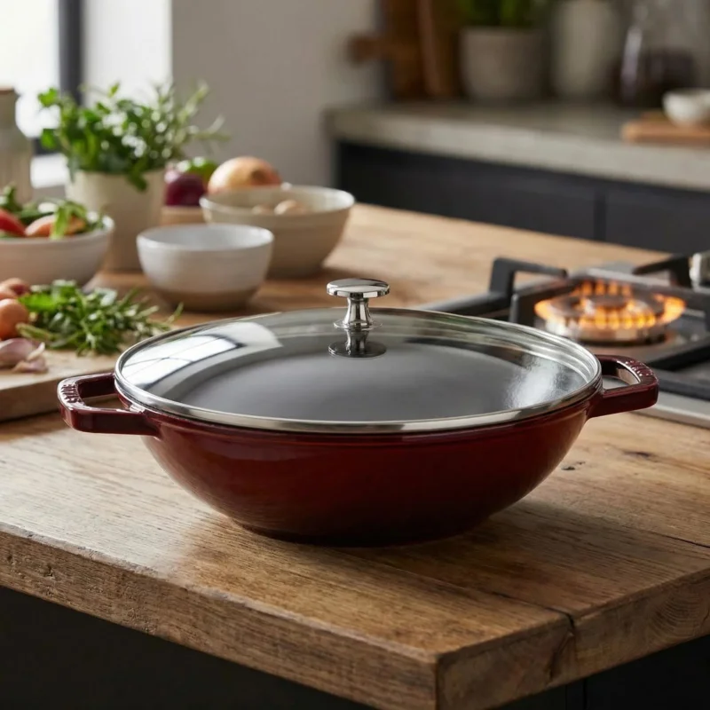 Sprawdź teraz STAUB Wok żeliwny z pokrywką 30 cm, grenadynowy