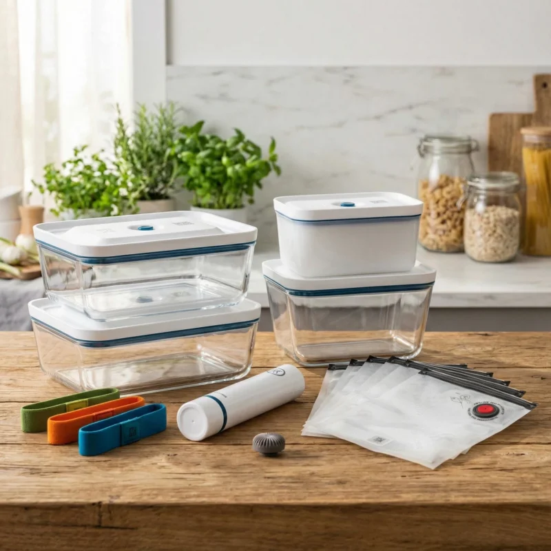 ZWILLING Fresh & Save 16 el. - pojemniki na żywność próżniowe plastikowe z lunch boxami i pompką próżniową oraz akcesoriami Taniej