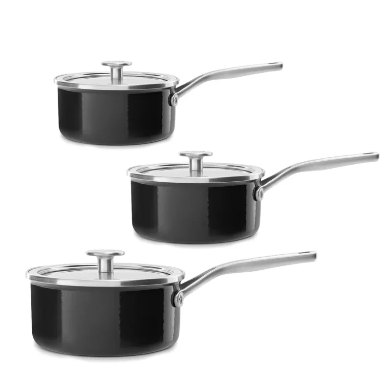 KITCHENAID Steel Core Enamel 3 szt. czarne - rondle emaliowane z pokrywkami Ograniczona ilość