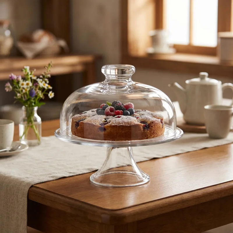 Kup teraz Patera stała na ciasto szklana EDWANEX CAKE 25 cm - stojak na tort z kloszem