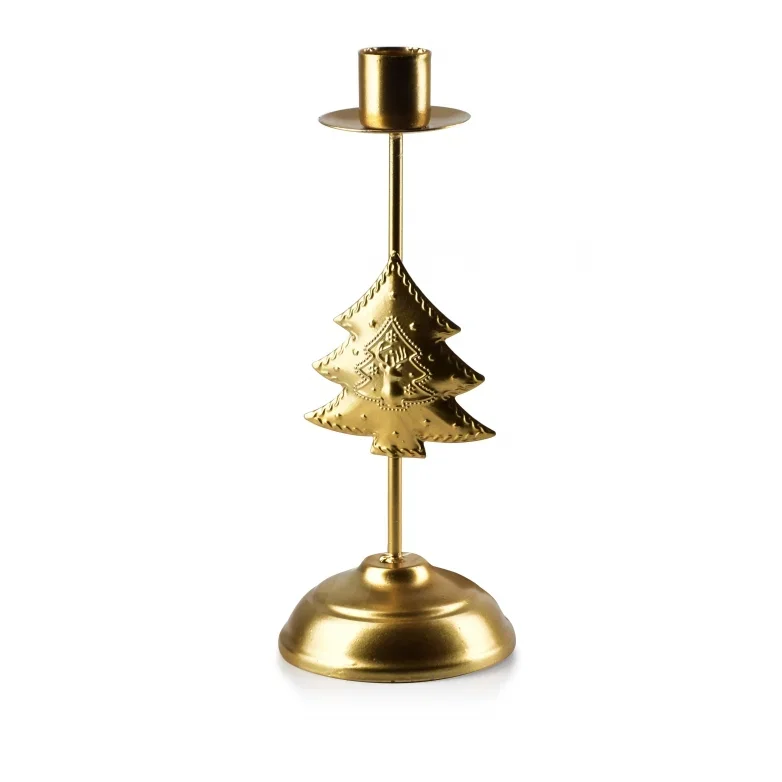 Świecznik na nóżce świąteczny metalowy MONDEX SANTA LILA ZŁOTY 20,5 cm Promocja
