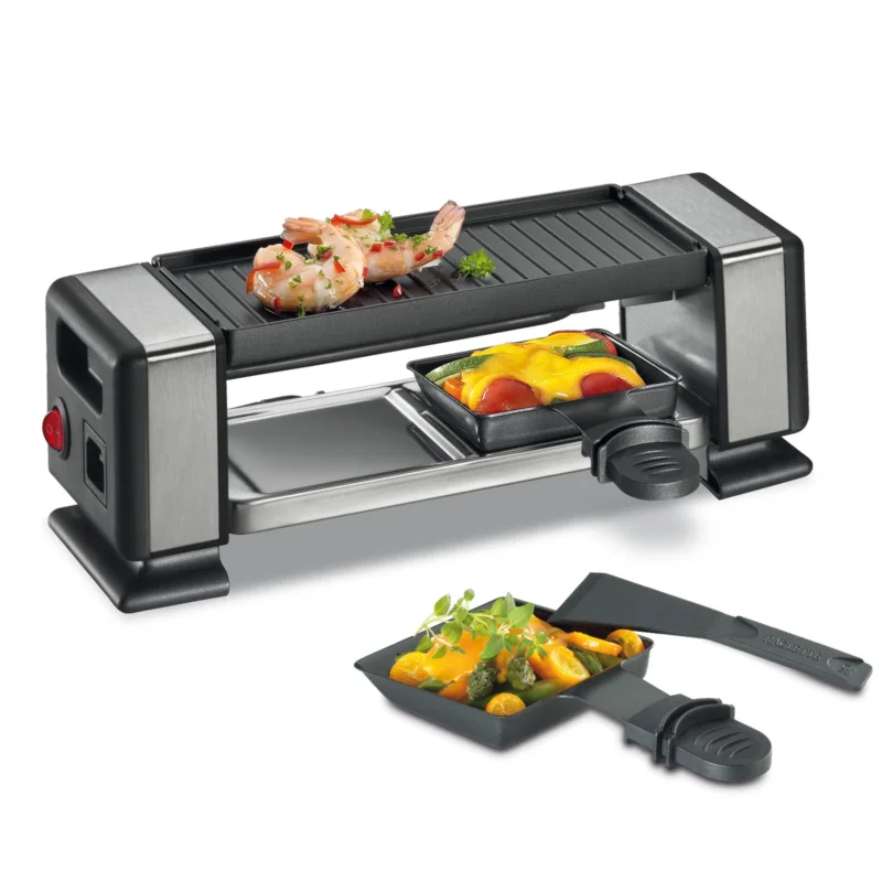 KUCHENPROFI Vista 2 Plus 350 W - grill elektryczny raclette ze stali nierdzewnej z dwoma patelniami i łopatką do sera Ostatnie sztuki