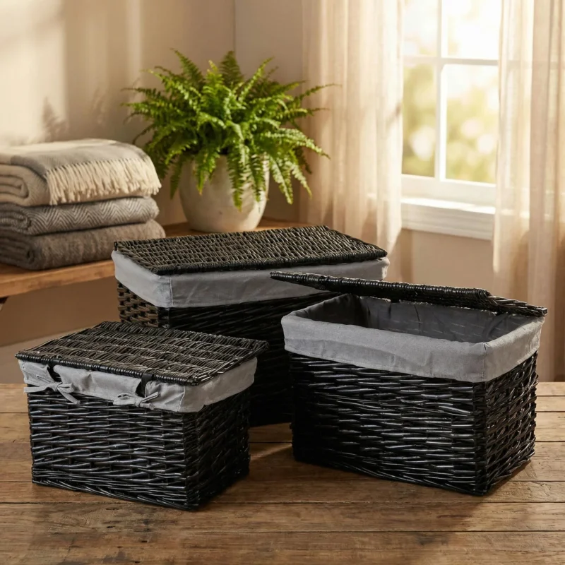 Kufer z pokrywą i wyściółką MONDEX PINO 51x32x32 cm czarny Super okazja