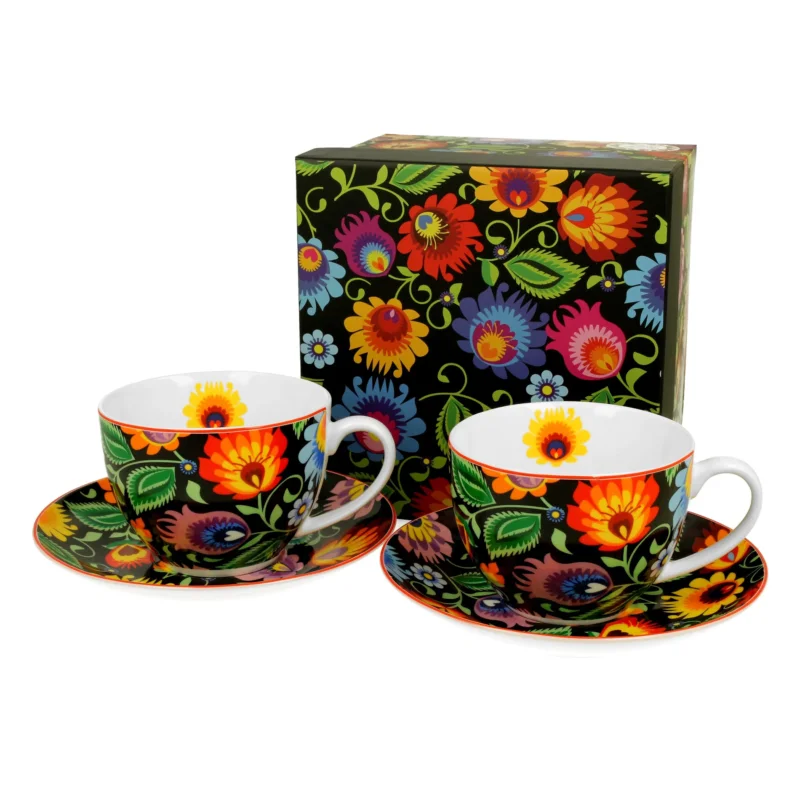 Filiżanki do kawy i herbaty porcelanowe ze spodkami DUO ETNO ETNIC 250 ml 2 szt. Hit sprzedaży