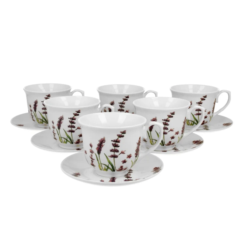 Hit sprzedaży Filiżanki do kawy i herbaty porcelanowe ze spodkami DUO CLASSIC LAVENDER 250 ml 6 szt.