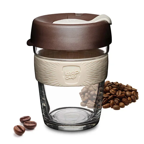 Bezpieczne zakupy KEEPCUP Brew Roast 340 ml brązowo-beżowy - kubek szklany z pokrywką
