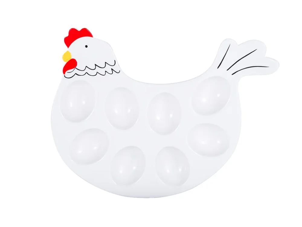 Premium Talerz na jajka porcelanowy KURKA CZERWONY DZIÓB 26,5 x 20,5 cm