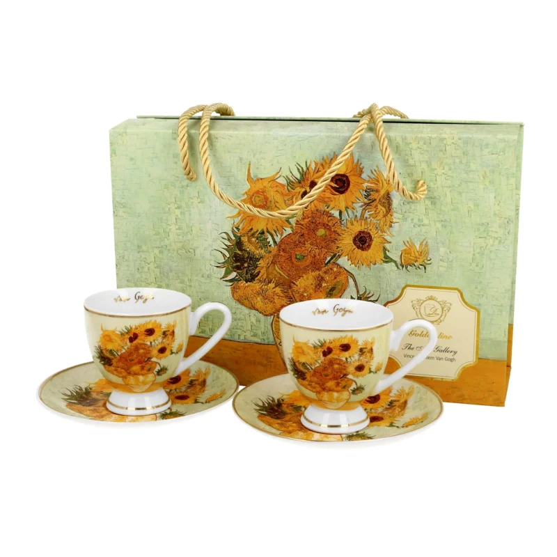 Filiżanki do espresso porcelanowe ze spodkami DUO ART GALLERY SUNFLOWERS BY V. VAN GOGH 90 ml 2 szt. Szybka wysyłka