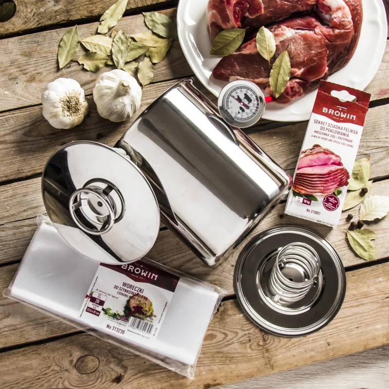 BROWIN Rodzinna Uczta 3 kg - szynkowar ze stali nierdzewnej z termometrem i woreczkami Nowość