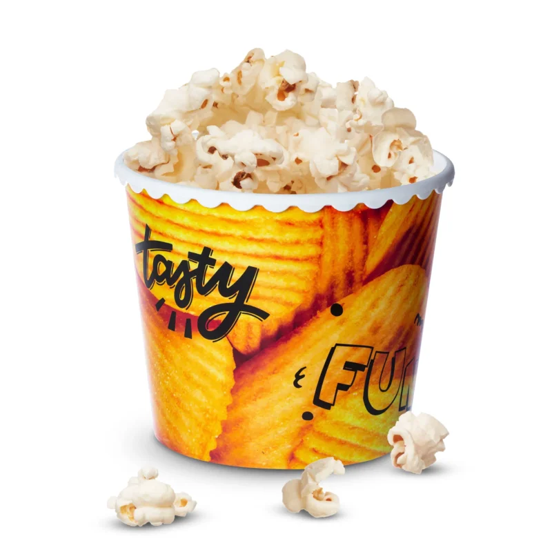 Pojemnik na popcorn i chipsy plastikowy POPCORN CHIPS ŻÓŁTY Premium