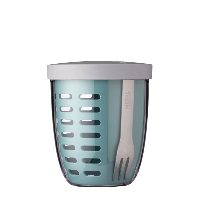 Tani MEPAL Ellipse Fruit & Veggie Pot Nordic Green 0,6 l turkusowy - pojemnik na owoce i warzywa plastikowy z widelczykiem