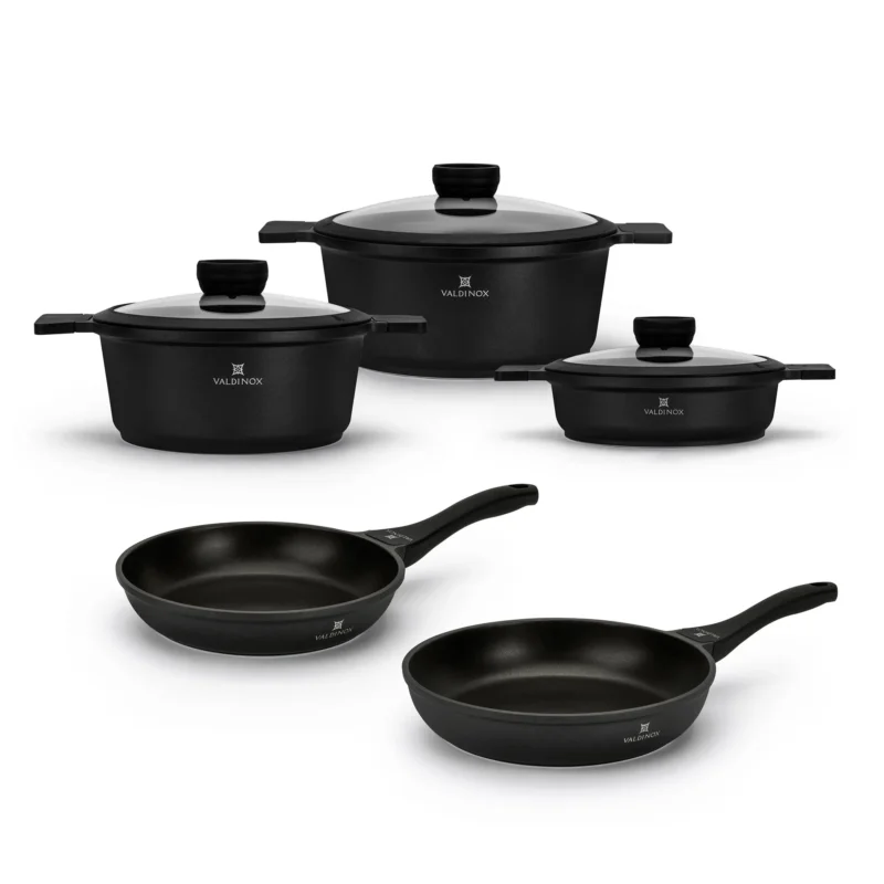 Zestaw 3 garnków aluminiowych z pokrywkami i 2 patelni nieprzywierających VALDINOX EXPERT Oferta