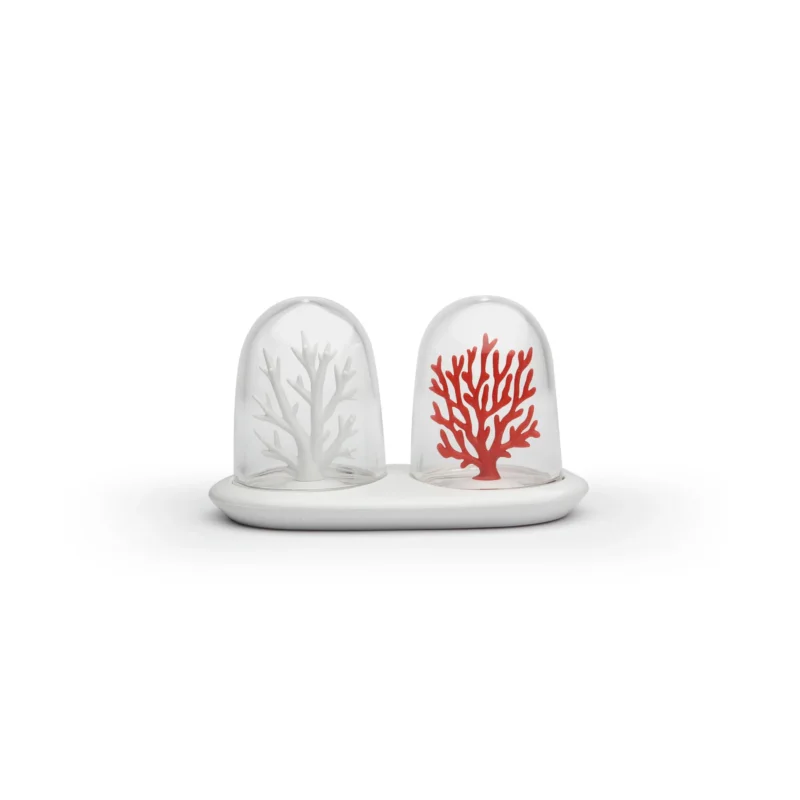 QUALY Coral biało czerwone - Solniczka i pieprzniczka plastikowe na podstawce Oferta czasowa