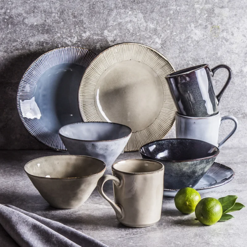 Zestaw śniadaniowy kamionkowy na 3 osoby ORGANIC HAND MADE (9 el.) Bezpieczne zakupy