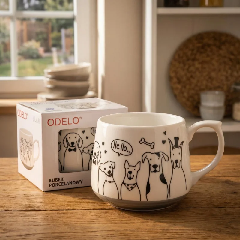 Kubek porcelanowy w psy ODELO BLAN 480 ml biało-szary Wybór klientów