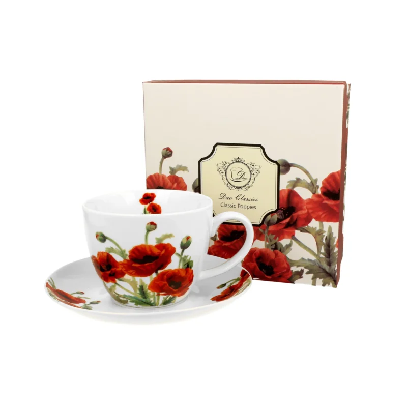 Filiżanka do kawy i herbaty porcelanowa ze spodkiem DUO CLASSIC POPPIES 470 ml Tylko dziś