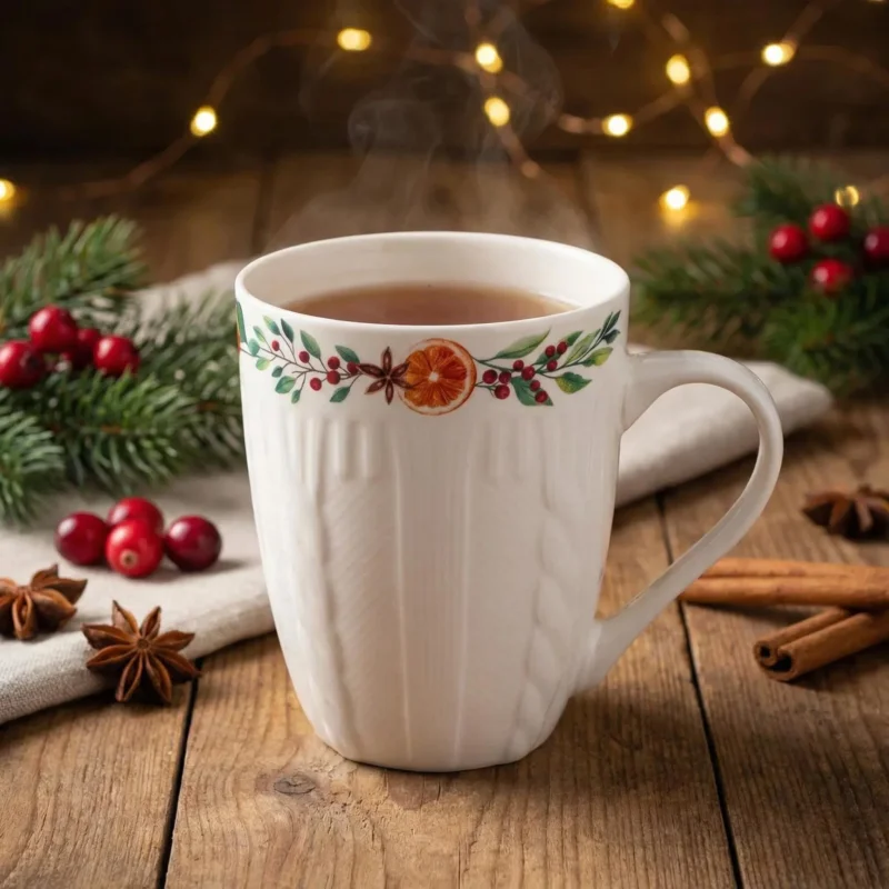 Kubek świąteczny porcelanowy NEW BONE CHINA ALTOM DESIGN WINTER TEA 330 ml biały Premium