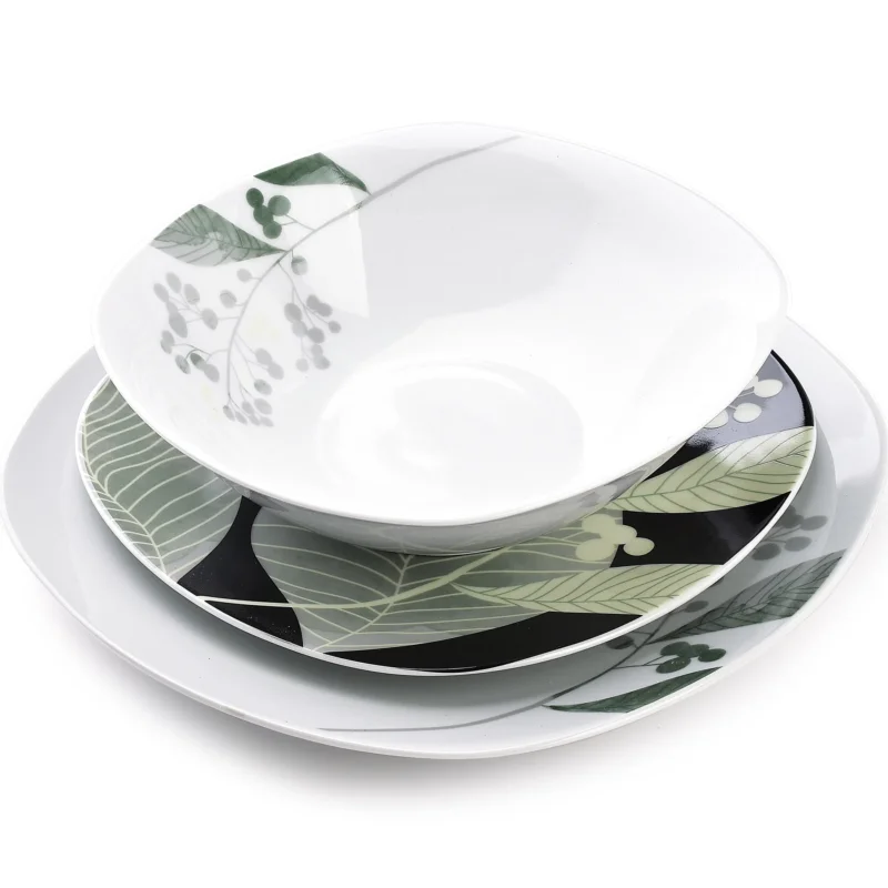 Wyprzedaż Komplet talerzy porcelanowych AFFEK DESIGN HERBAL BLACK na 6 osób (18 el.)