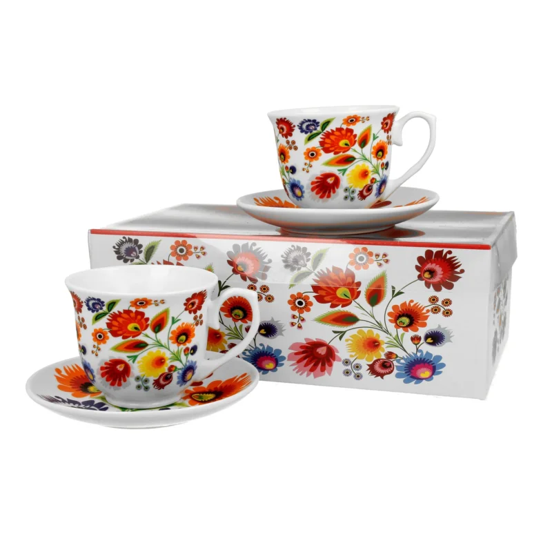 Filiżanki do kawy i herbaty porcelanowe ze spodkami DUO ETNO ŁOWICZ 250 ml 2 szt. Nie przegap