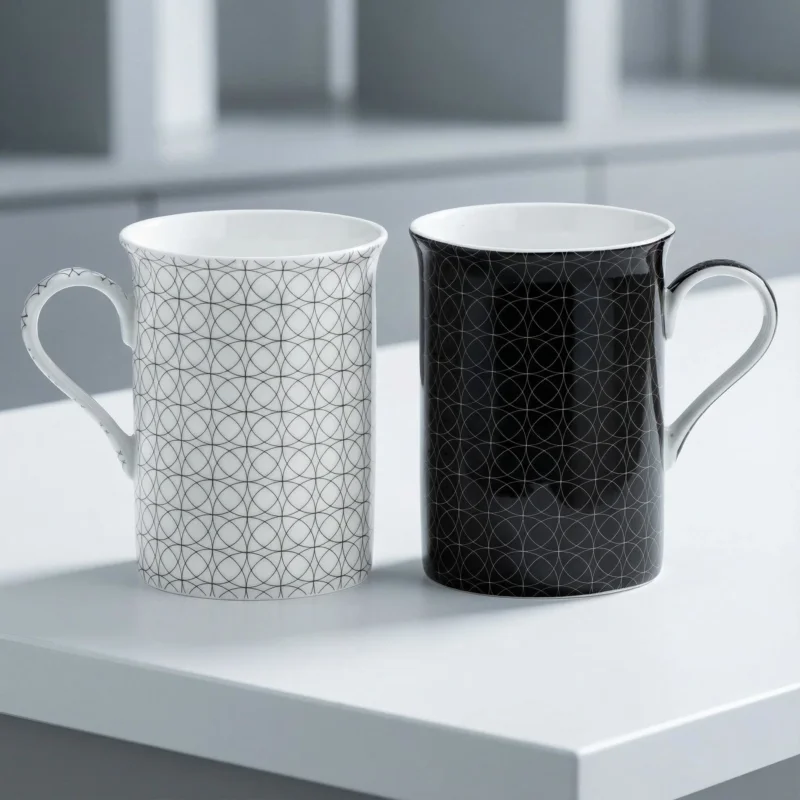 Oferta limitowana Komplet kubków z geometrycznym wzorem biały i czarny 2 szt.