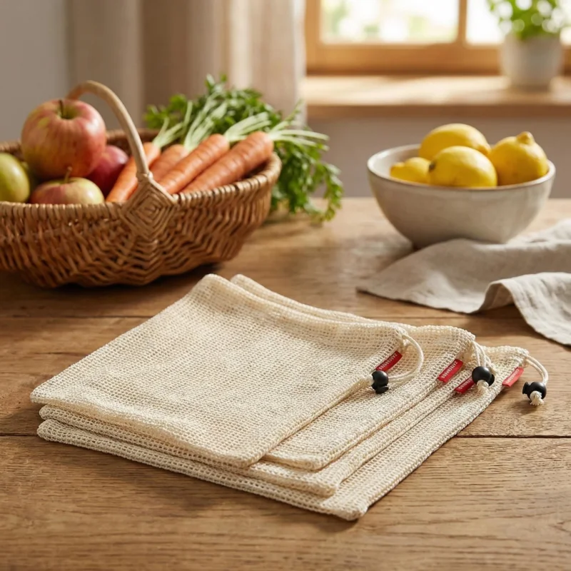 Zniżka ZASSENHAUS Reusable 3 szt. beżowe - woreczki na warzywa i owoce wielorazowe bawełniane