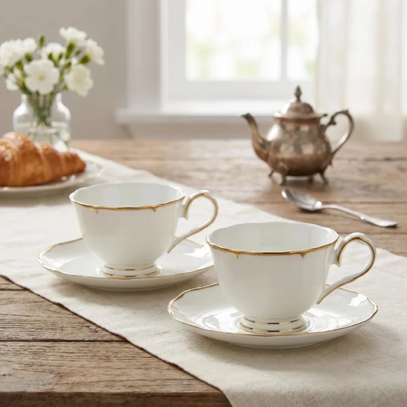 Filiżanki do kawy i herbaty porcelanowe ze spodkami 225 ml 2 szt. Zamów teraz