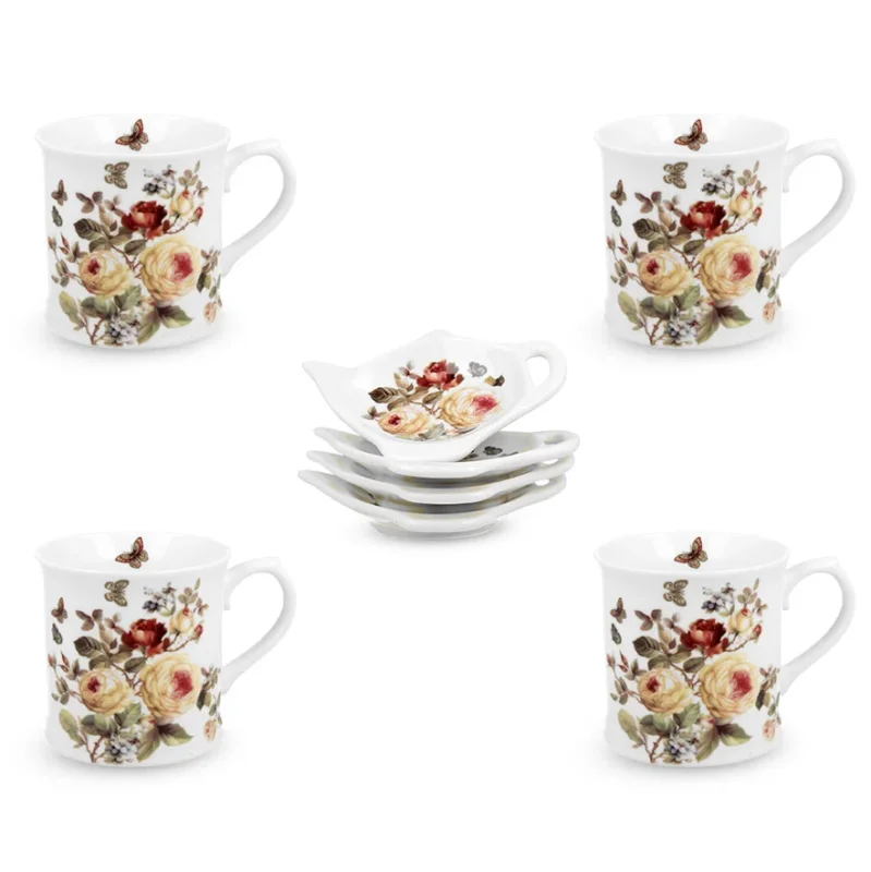Kubki porcelanowe z podkładkami DUO ROMANTIC ZAHRA 460 ml 4 szt. Tylko dziś