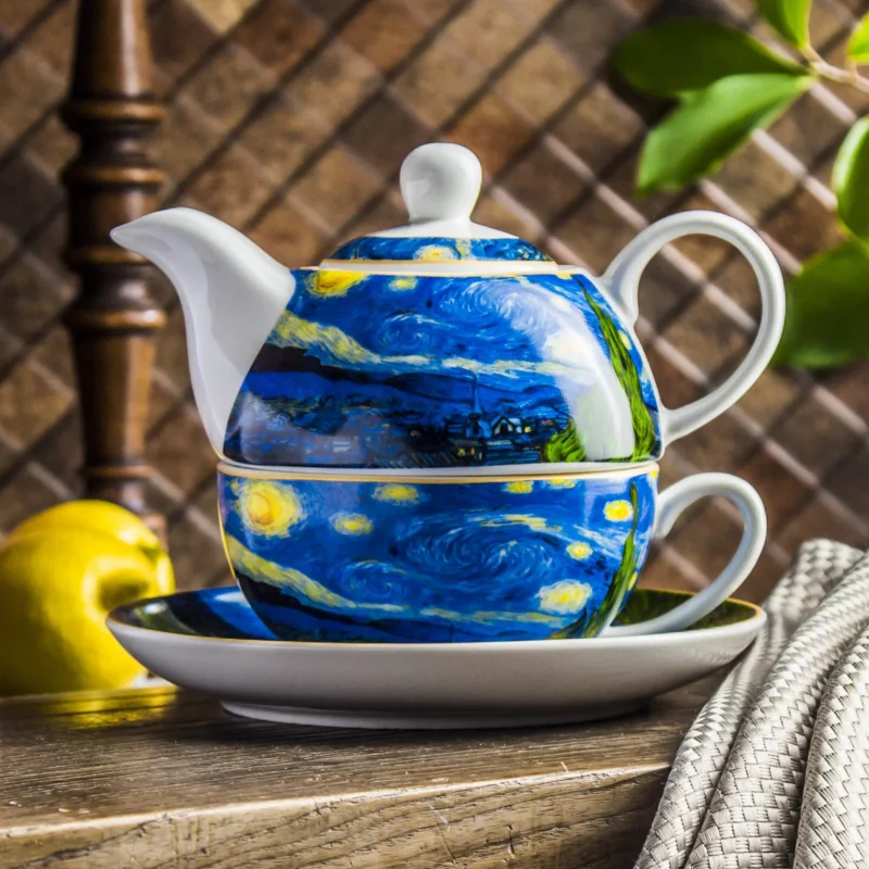 Dzbanek do herbaty i kawy porcelanowy z filiżanką i spodkiem DUO ART GALLERY STARRY NIGHT BY V. VAN GOGH 0,35 l Zniżka