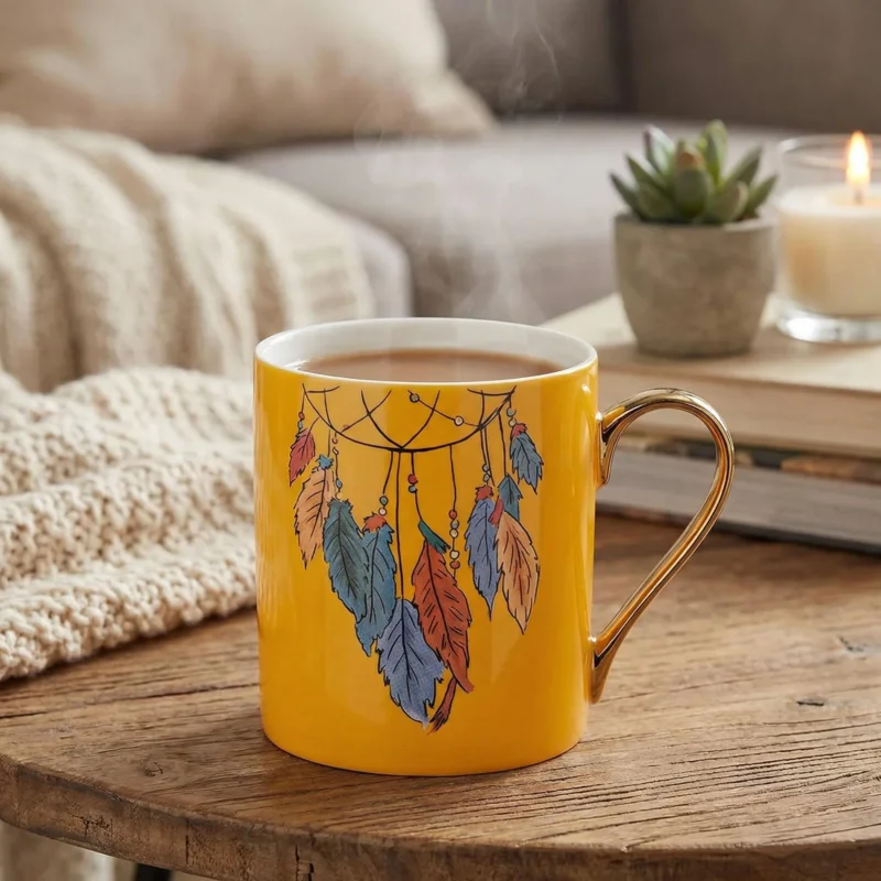 Kubek porcelanowy ALTOM DESIGN EXOTIC PIÓRA 300 ml żółty Tylko do końca tygodnia