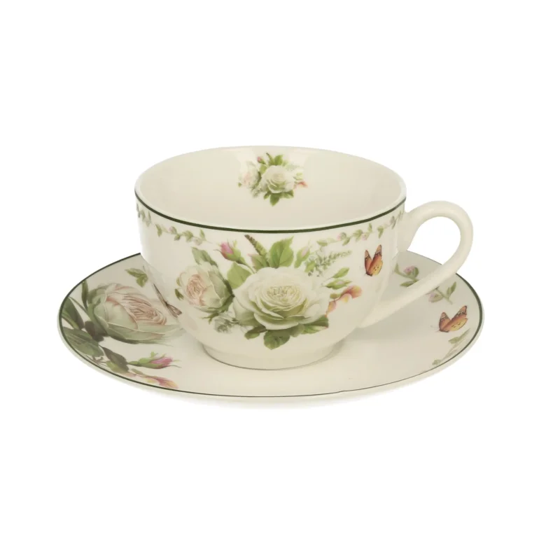 Popularny Filiżanka do kawy i herbaty porcelanowa ze spodkiem DUO EDITH BIAŁA 250 ml