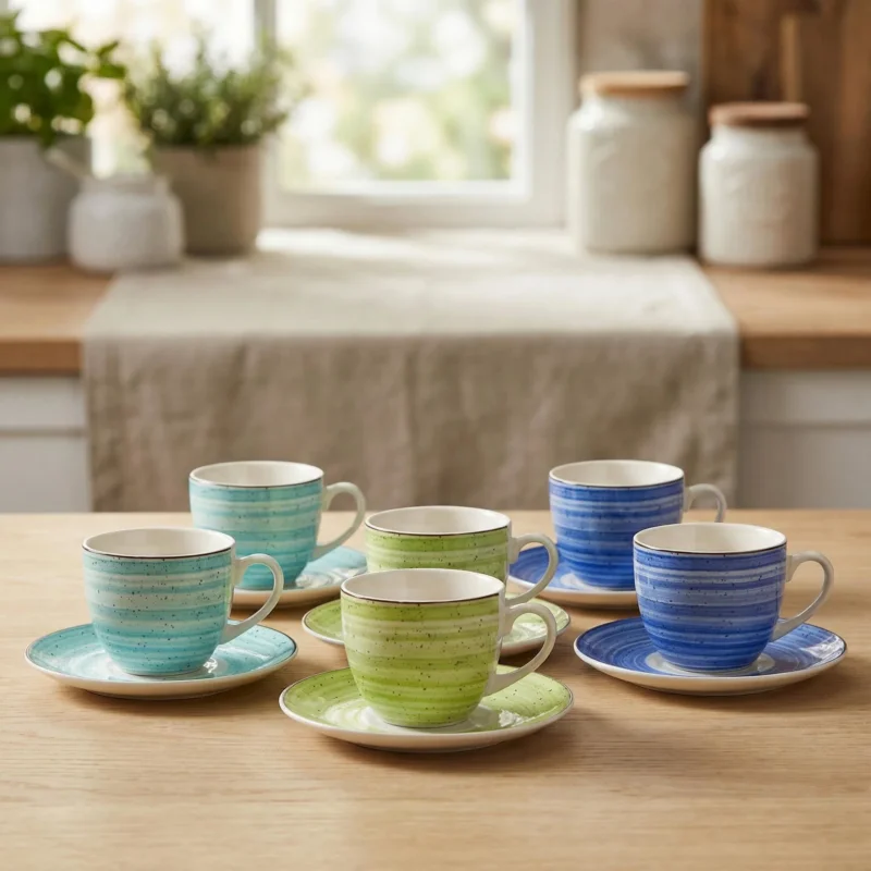 Tylko dziś TOGNANA Bahamas 200 ml 6 szt. - filiżanki do kawy i herbaty porcelanowe ze spodkami
