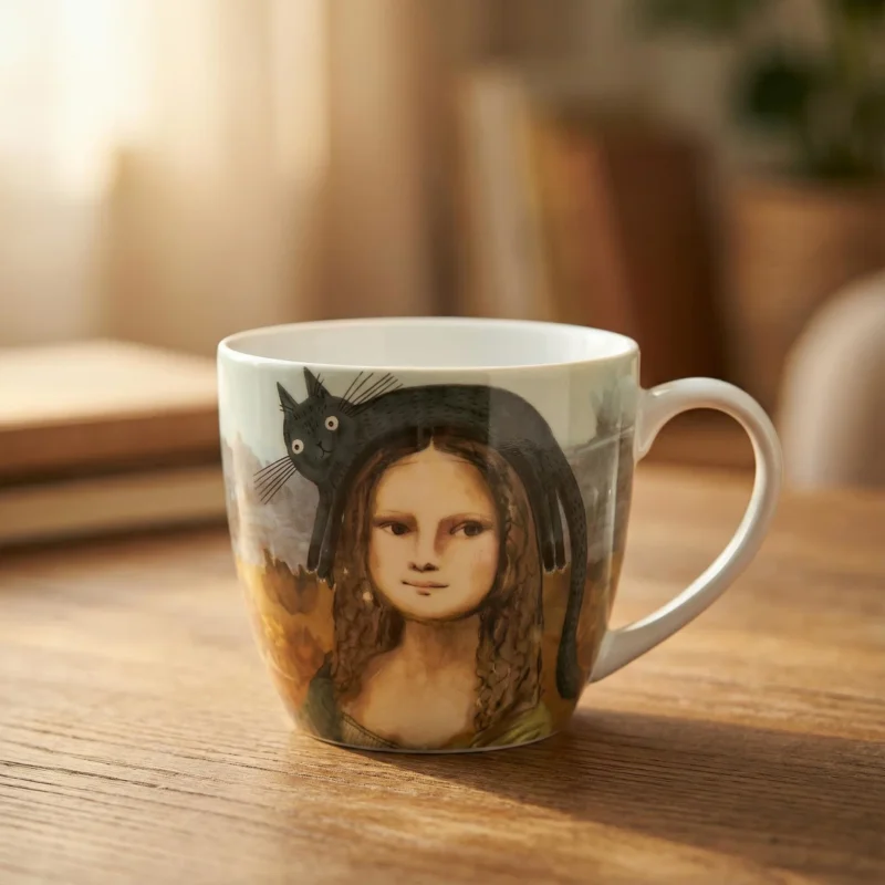 Szybka wysyłka Kubek porcelanowy DUO ANIMALS KOCI ŚWIAT MONA LISA Z KOTEM 460 ml